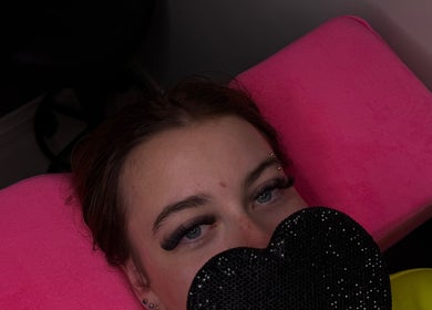 Eyelash enhancement session at The Doll Haus, High Wycombe, Western Australia, AU with pink decor.