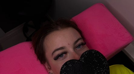 Eyelash enhancement session at The Doll Haus, High Wycombe, Western Australia, AU with pink decor.