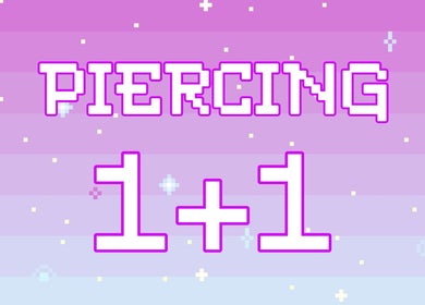 Рекламный плакат Piercing Kraków с надписью '1+1' на розовом фоне. Kraków, Województwo Małopolskie, PL.