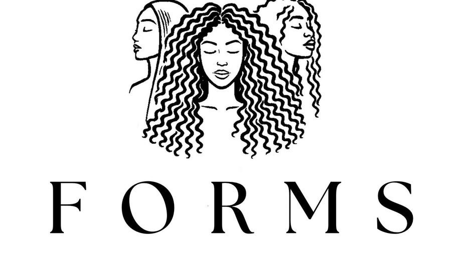 Logo van Forms Hair met fraaie illustratie van golvend haar in Hengelo, Overijssel, NL.