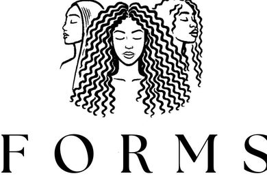 Logo van Forms Hair met fraaie illustratie van golvend haar in Hengelo, Overijssel, NL.
