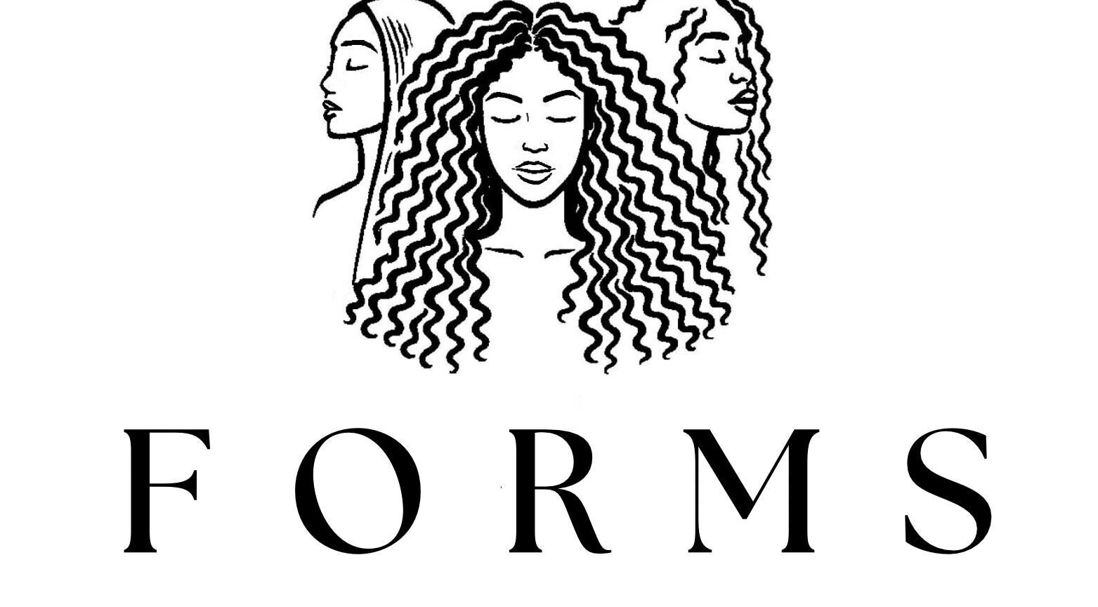 Logo van Forms Hair met fraaie illustratie van golvend haar in Hengelo, Overijssel, NL.