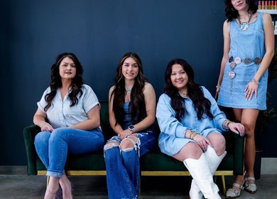 Team at SG Stylez Hair Salon in Wills Point, Texas, US, showcasing trendy denim fashion.