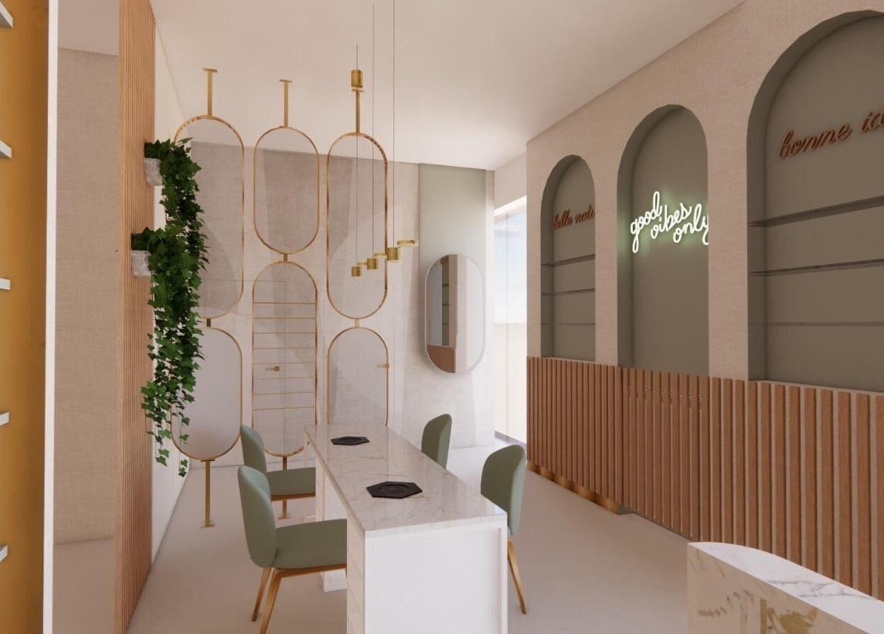 Eleganckie wnętrze Agnieszka Falcman MIOcare, Gdynia, Województwo Pomorskie, PL z zielonymi dekoracjami.