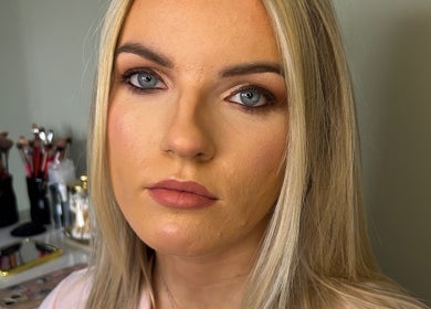 Close-up of a woman with professional makeup at By Shanelle, Glasgow, Scotland, GB.