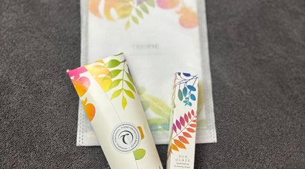 Tropic skincare products displayed at Bare Beauty Nails, Caerphilly, Cymru, GB.