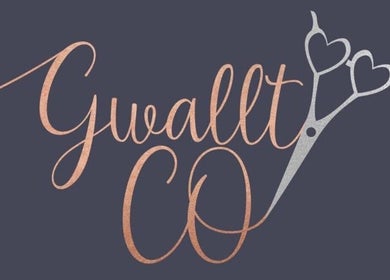 Stylish logo of Gwallt CO at Gels Caryl, located in Nefyn, Cymru, GB featuring artistic scissors.