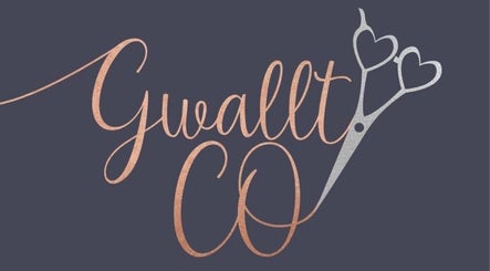 Stylish logo of Gwallt CO at Gels Caryl, located in Nefyn, Cymru, GB featuring artistic scissors.