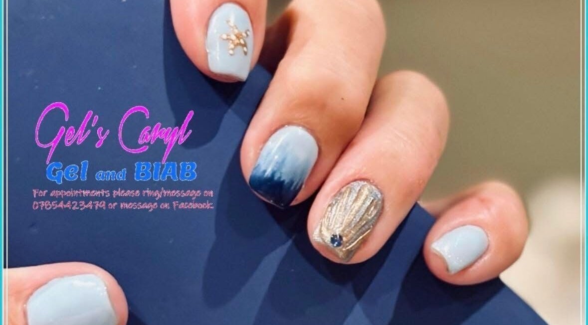 Intricate nail art at Gels Caryl in Nefyn, Cymru, GB showcasing creative gel designs and BIAB style.