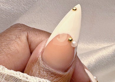 Close-up of embellished nail art at Mami Beauty Bar, Alberton, Gauteng, ZA.