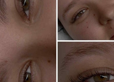 Close-up of serene eyes with natural lashes at Leaning Angels, Banyo, Queensland, AU.