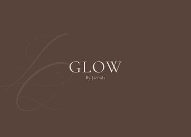 Glow by Jacinda logo on a brown background, Gledswood Hills, New South Wales, AU.