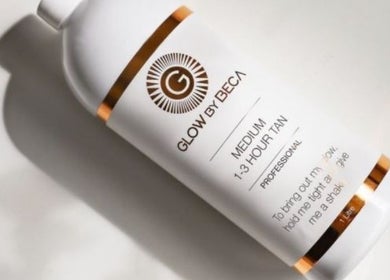 Glow by Jacinda tanning product from Gledswood Hills, New South Wales, AU on light background.