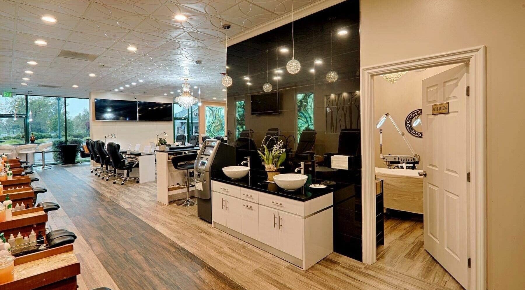 Luxurious interior of Shiloh Nails and Spa in Windsor, California, US with modern décor and facilities.