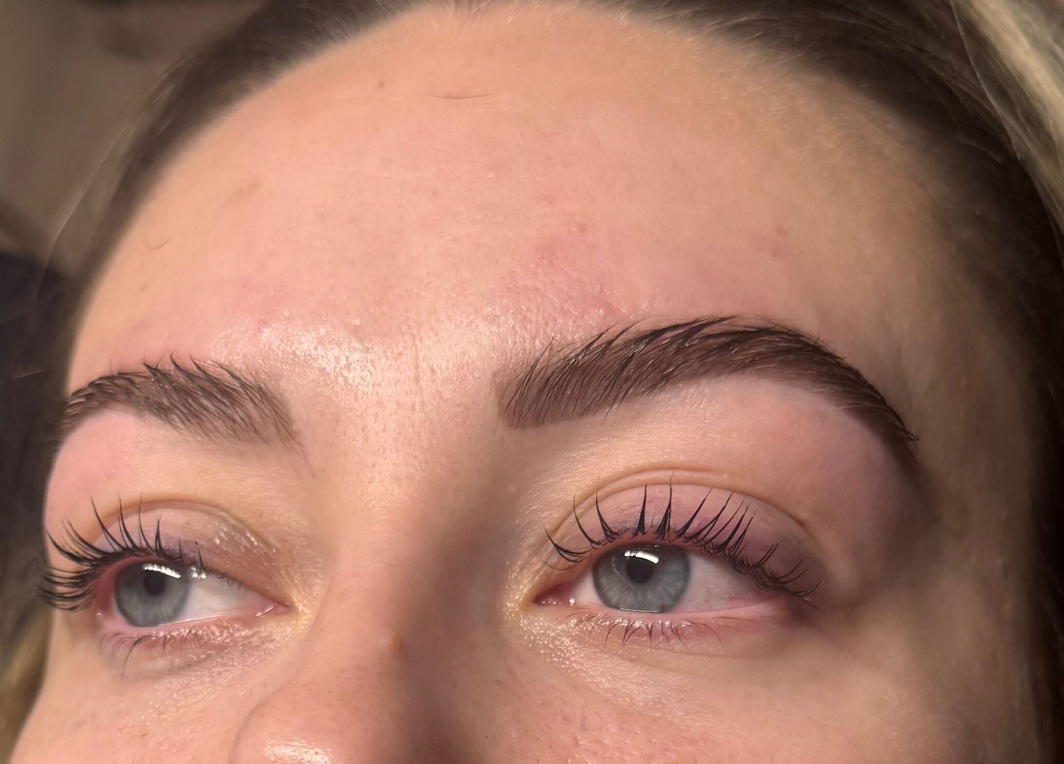 Close-up of perfectly shaped eyebrows at Brows By Ru in Royal Wootton Bassett, England, GB.
