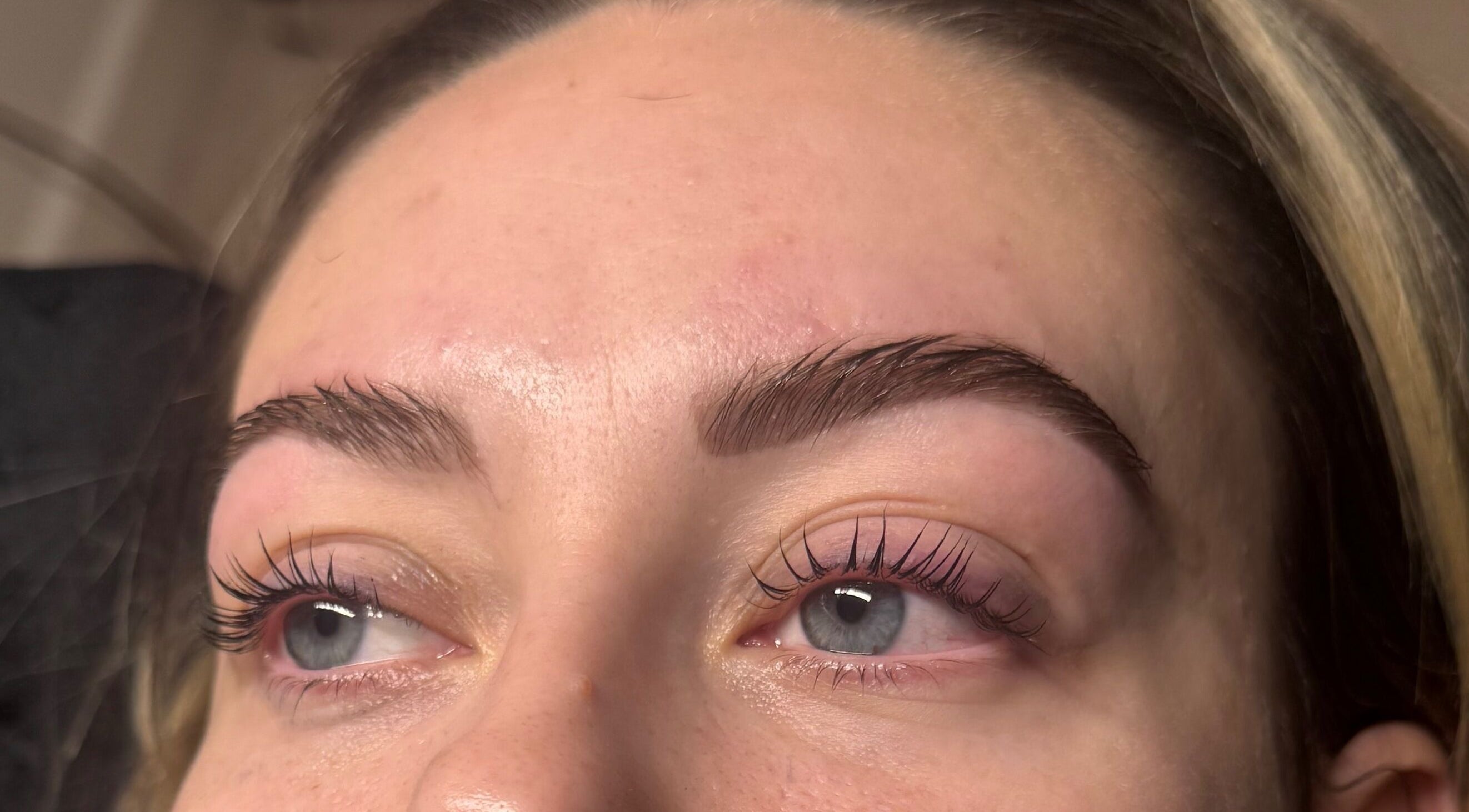 Close-up of perfectly shaped eyebrows at Brows By Ru in Royal Wootton Bassett, England, GB.