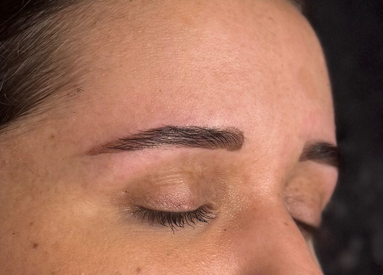 Close-up of expertly shaped brows at Brows By Ru, Royal Wootton Bassett, England, GB.