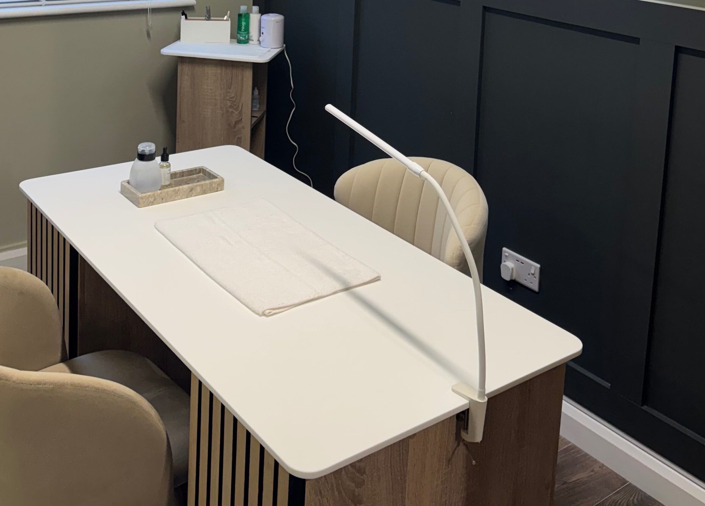 Nail station at Luxe Nails & Beauty by Amy McHale in Gorey, County Wexford, IE. Modern and chic setup.