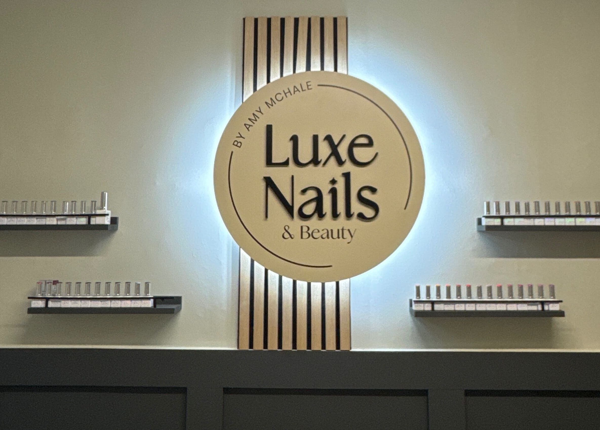 Luxe Nails & Beauty by Amy McHale sign with elegant decor in Gorey, County Wexford, IE.