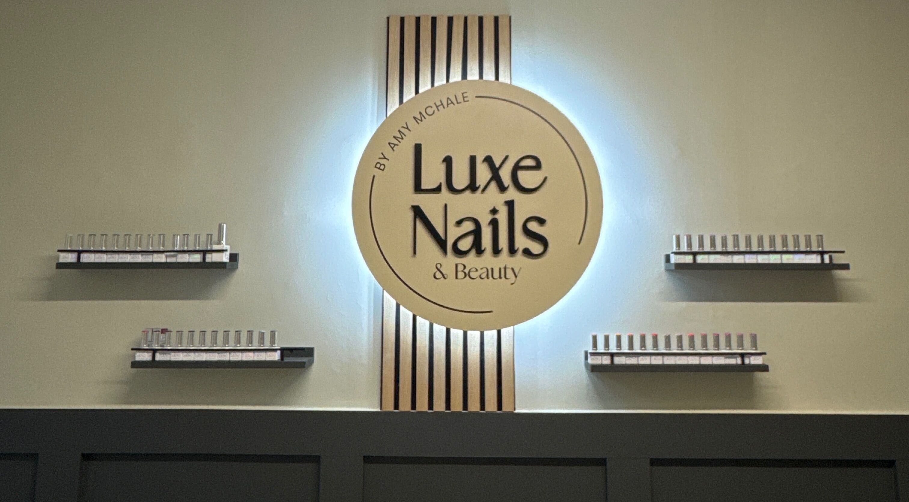 Luxe Nails & Beauty by Amy McHale sign with elegant decor in Gorey, County Wexford, IE.
