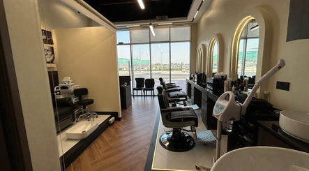 Zero Double Seven Gents Salon interior with luxury barber chairs in Dubai, Dubai, AE.