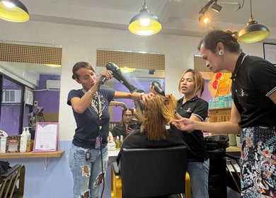 Stylists working on a client's hair at Baratto Salon, City Of Santa Rosa, Calabarzon, PH.