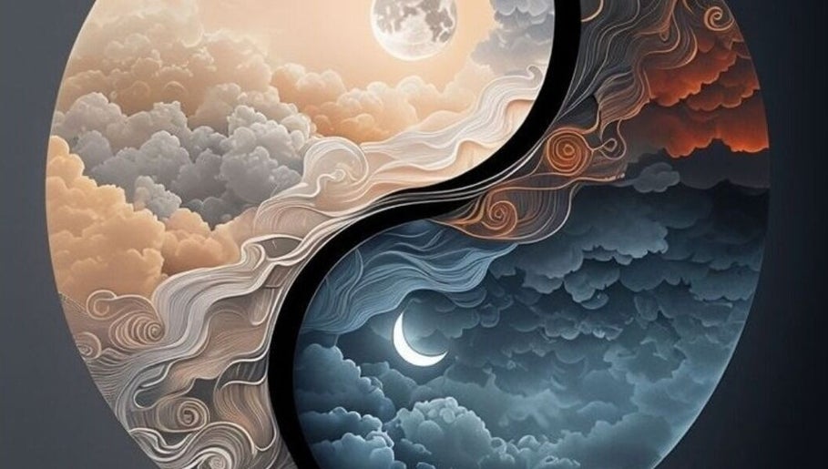 Artistic yin yang with clouds decor at The Wax Club, Glasgow, Scotland, GB.