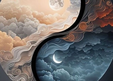 Artistic yin yang with clouds decor at The Wax Club, Glasgow, Scotland, GB.