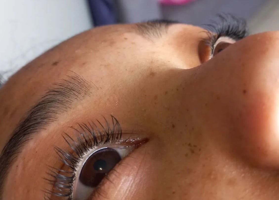 Close-up of enhanced eyelashes at Glam Studio, Cape Town, Western Cape, ZA.