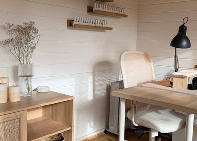 Calm nail treatment area at The Beauty Studio by Charlotte, Wickham Bishops, England, GB, featuring a cozy setup.