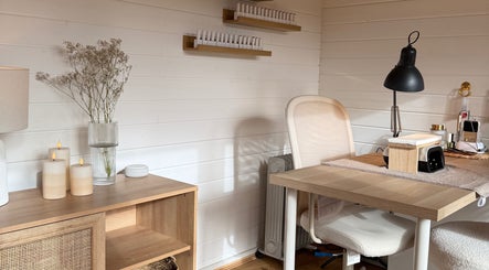 Calm nail treatment area at The Beauty Studio by Charlotte, Wickham Bishops, England, GB, featuring a cozy setup.