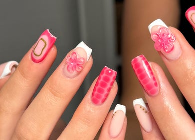 Unique floral nail art at The Beauty Studio by Charlotte, Wickham Bishops, England, GB.