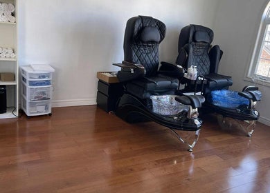 Modern pedicure chairs at Jenny Khmer Nails & Spa, London, Ontario, CA, offering luxury wellness experiences.
