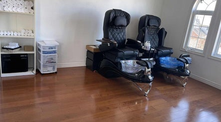 Modern pedicure chairs at Jenny Khmer Nails & Spa, London, Ontario, CA, offering luxury wellness experiences.