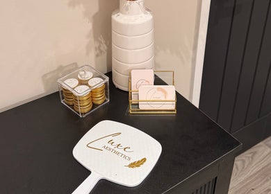 Vanity setup at Luxe Aesthetics By Meg in Chepstow, Wales, GB featuring branded items.