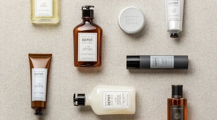Assorted grooming products at Vintage Throne Barber Lounge, Barrie, Ontario, CA.