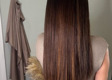 Smooth, sleek long hair styled at The Tape Studio, Huddersfield, England, GB.