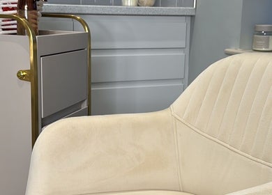 Plush chair and modern decor at The Tape Studio, Huddersfield, England, GB. Ideal relaxation spot.