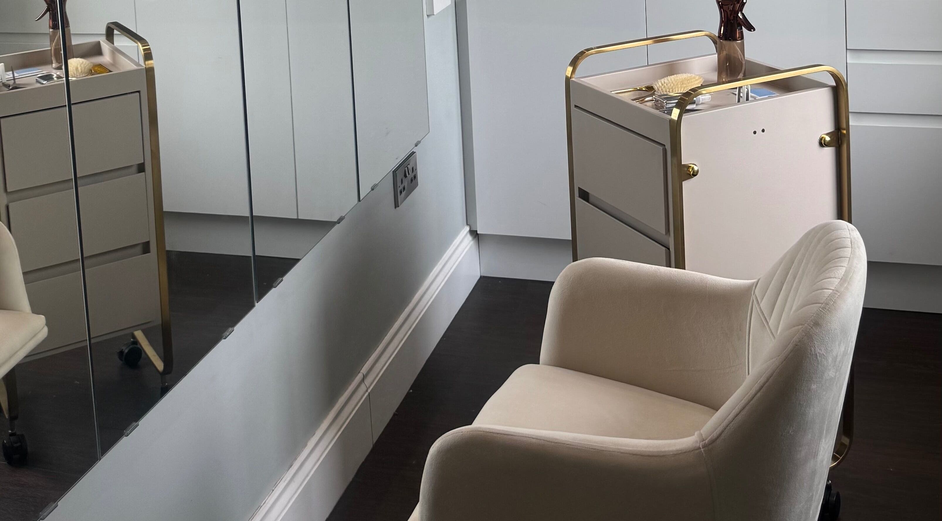 Elegant styling chair and cart at The Tape Studio, Huddersfield, England, GB.