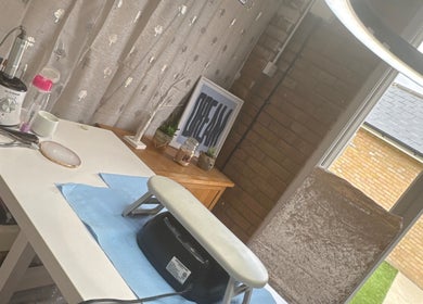 SWbeautyx nail station with elegant decor in Dunmow, England, GB highlighting beauty and wellness services.
