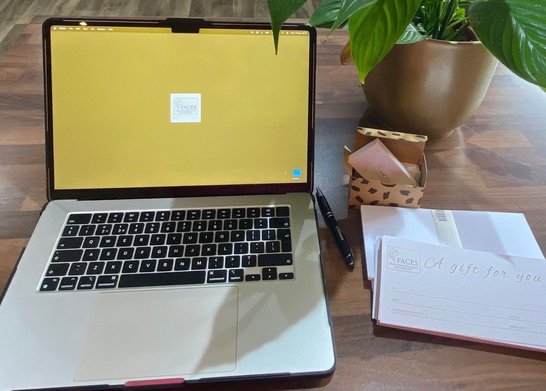 Serene workspace with laptop and plant at Facial Aesthetics Clinic East Scotland, Dunbar, Scotland, GB.