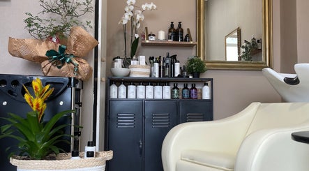 Interior de Salón Orgánico Ana Blanco en Santander, Cantabria, ES con productos y silla blanca.