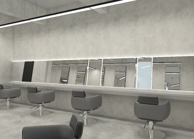 Modern salon chairs and mirrors at Yoje, Kuala Lumpur, Wilayah Persekutuan Kuala Lumpur, MY.