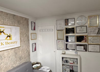 KatK Beauty in Harlow, England, GB. Certificates and awards displayed showcasing expertise in beauty and wellness.