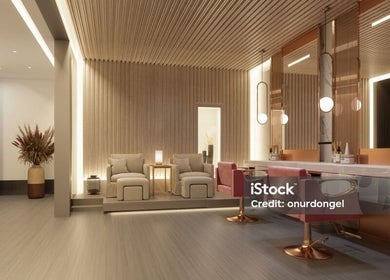 Luxurious beauty salon interior at House of S, Langemark-poelkapelle, Vlaanderen, BE with plush seating and lighting.