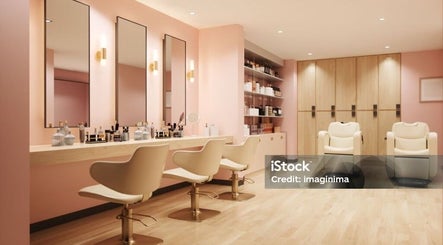 Chic salon interior at House of S, Langemark-poelkapelle, Vlaanderen, BE with modern chairs and beauty products.