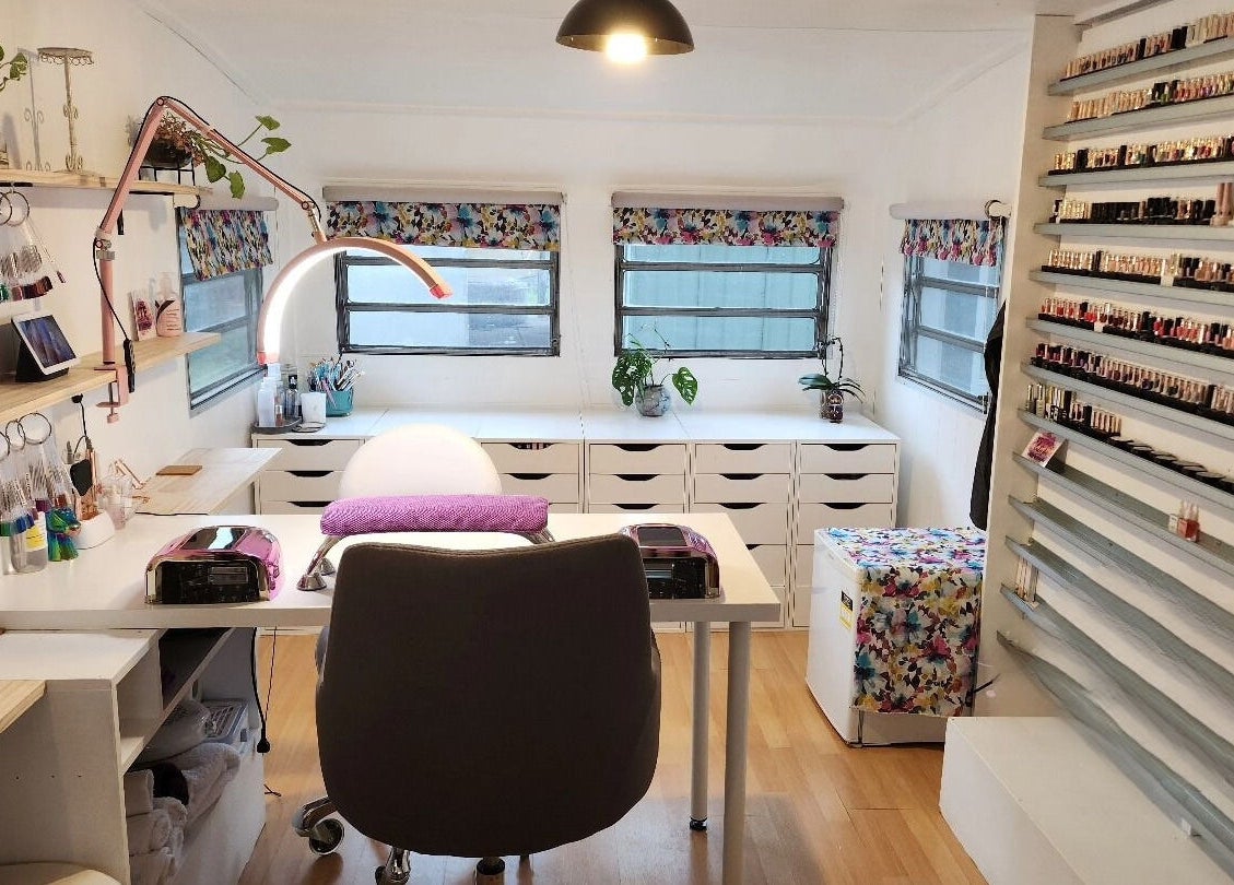 Interior of Cheeky Chic Nails showcasing a stylish nail salon setup in Emu Plains, New South Wales, AU.