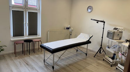 Treatment room at my.wax.lab, Long Eaton, England, GB featuring a massage bed and professional equipment.