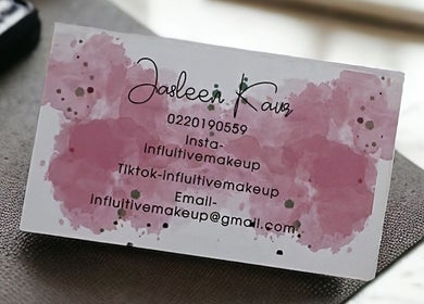 Influitivemakeup business card with pink watercolor design, Auckland, Auckland, NZ.