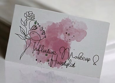 Influitivemakeup business card with artistic logo in pink hues, Auckland, Auckland, NZ.